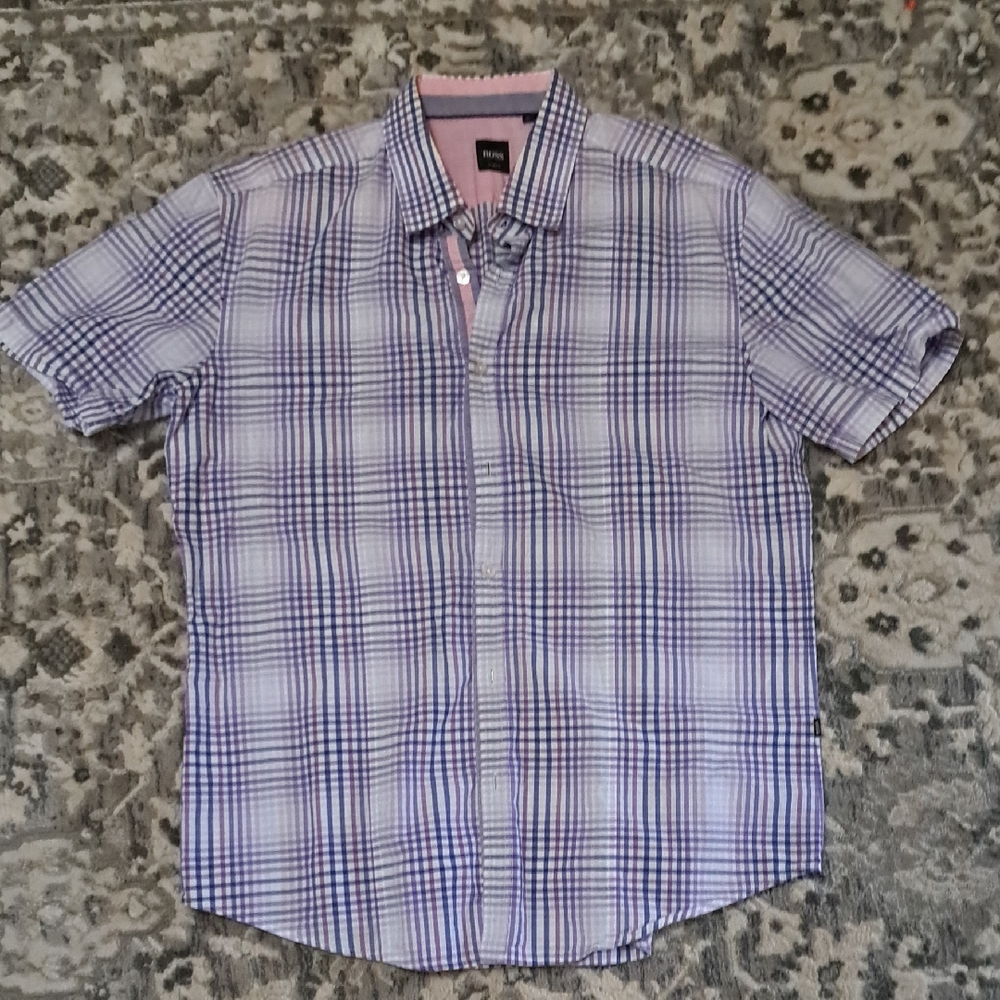 Hugo Boss Men's Plaid Shirt - Blue and White